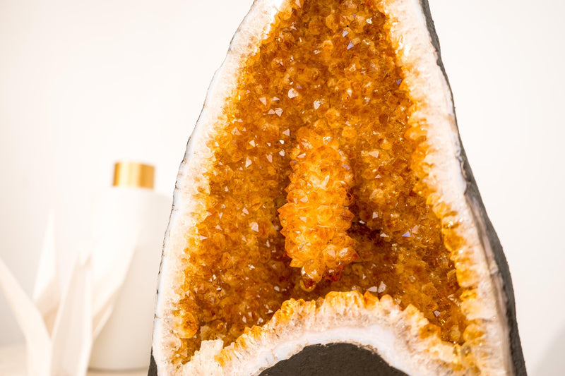 Rare Small Natural Citrine Geode Cathedral: Large Intact Stalactite and Sparkly Orange Crystals, 14 In - 24 Lb - E2D Crystals & Minerals