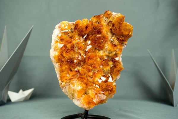 Natural Citrine Cluster with Superb Deep Orange Citrine Druzy on Stand - 6.9 In - 3.3 Lb - E2D Crystals & Minerals