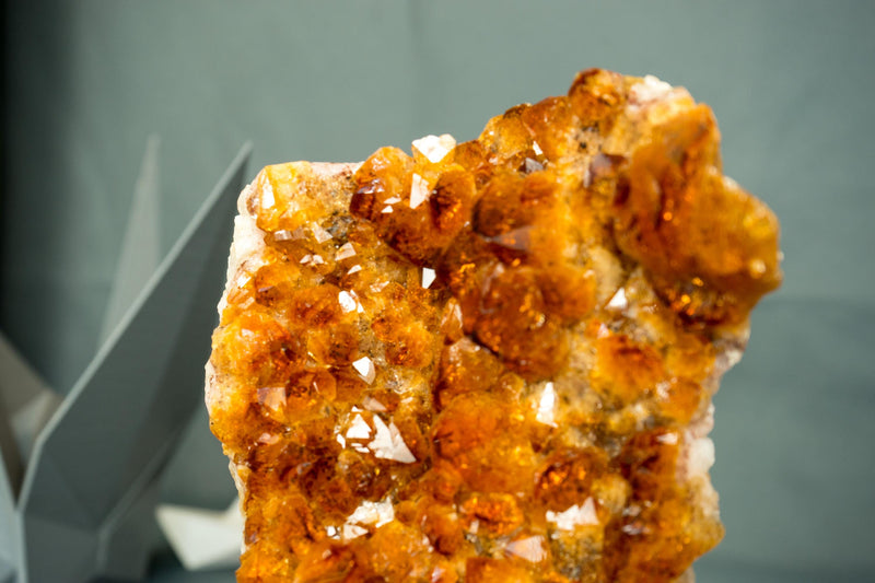 Natural Citrine Cluster with Superb Deep Orange Citrine Druzy on Stand - 6.9 In - 3.3 Lb - E2D Crystals & Minerals