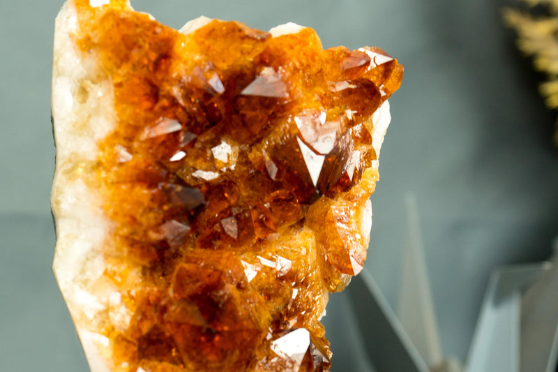 Small Natural Madeira Citrine Cluster with AAA Red Orange Citrine Druzy on Stand - 7.5 In - 2.5 Lb - E2D Crystals & Minerals