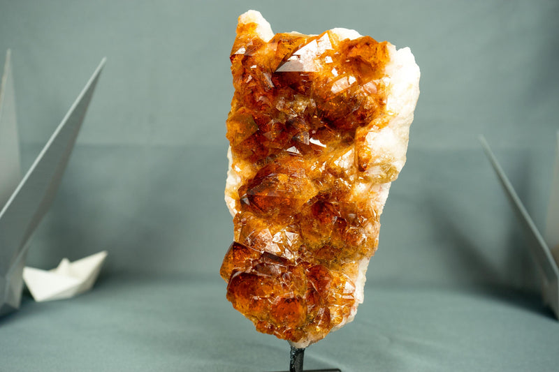 Small Natural Madeira Citrine Cluster with AAA Red Orange Citrine Druzy on Stand - 7.5 In - 2.5 Lb - E2D Crystals & Minerals