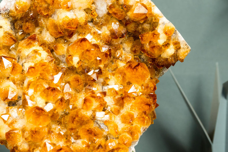 Natural Citrine Cluster with Superb Deep Orange Citrine Druzy and Rosette Flowers on Stand - 2.6 Kg - 5.6 lb - E2D Crystals & Minerals