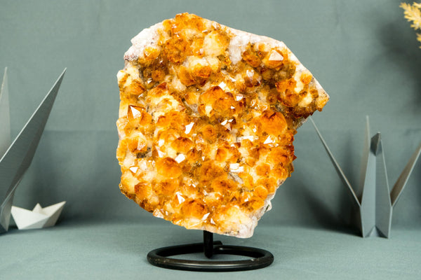 Natural Citrine Cluster with Superb Deep Orange Citrine Druzy and Rosette Flowers on Stand - 2.6 Kg - 5.6 lb - E2D Crystals & Minerals