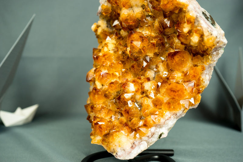 Natural Citrine Cluster with Superb Deep Orange Citrine Druzy and Rosette Flowers on Stand - 2.6 Kg - 5.6 lb - E2D Crystals & Minerals