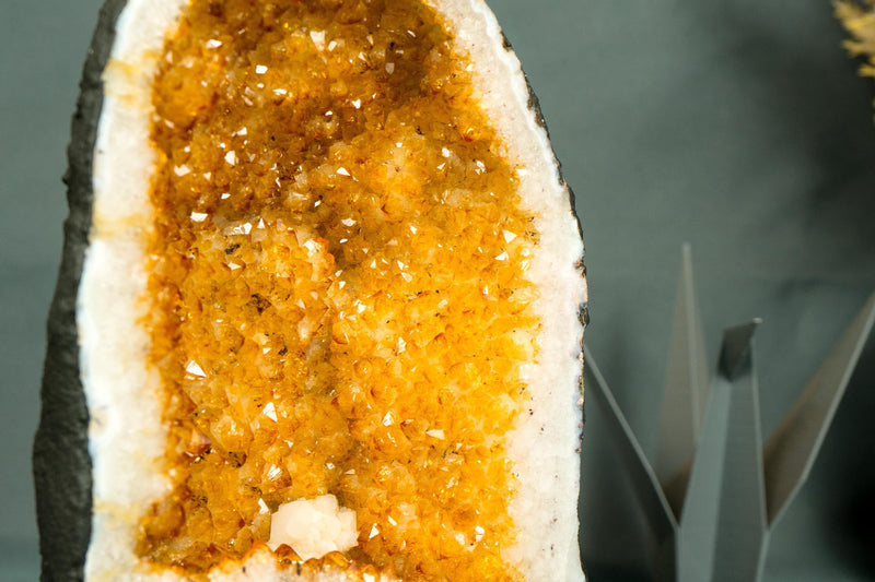 Sparkly Yellow Citrine Geode Cathedral with Calcite Inclusion - Small Size, - E2D Crystals & Minerals