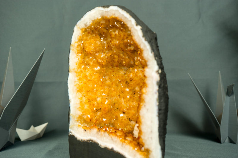 Sparkly Yellow Citrine Geode Cathedral with Calcite Inclusion - Small Size, - E2D Crystals & Minerals