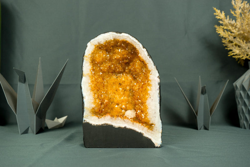 Sparkly Yellow Citrine Geode Cathedral with Calcite Inclusion - Small Size, - E2D Crystals & Minerals