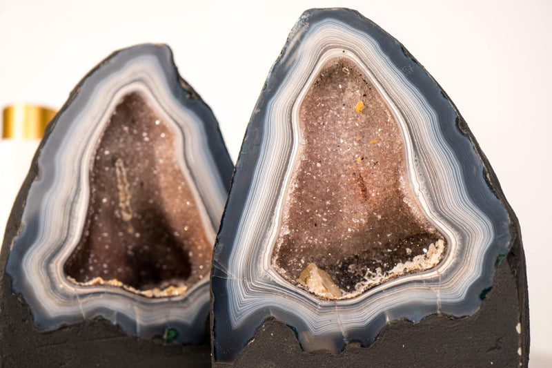 Pair of Rare Blue & White Lace Agate Geodes with Delicate Striped Pattern - E2D Crystals & Minerals