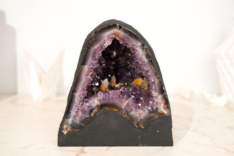 Amethyst Geode (10 Lb) with UV Reactive Honey Calcite - E2D Crystals & Minerals