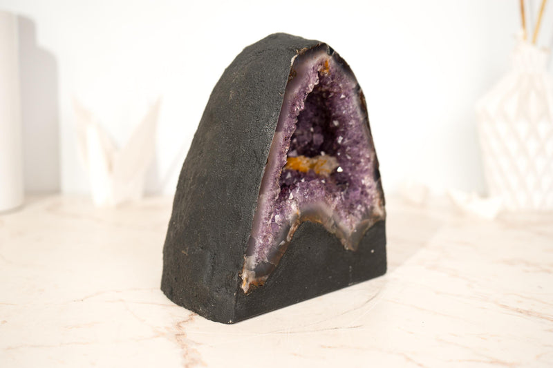 Amethyst Geode (10 Lb) with UV Reactive Honey Calcite - E2D Crystals & Minerals