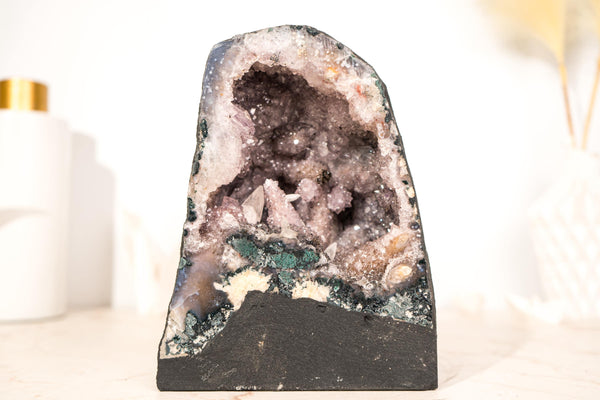 Rare Small Amethyst Geode: Quartz after Calcite, Moss Agate & Stalactites - E2D Crystals & Minerals