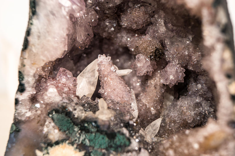 Rare Small Amethyst Geode: Quartz after Calcite, Moss Agate & Stalactites - E2D Crystals & Minerals