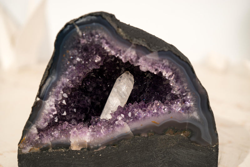 Kleine dunkelviolette Amethyst-Geode mit Kalzit-Einschluss – 4 Pfund