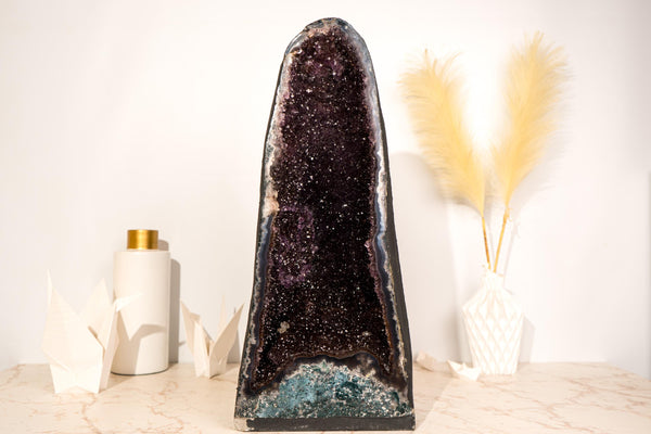 Rare Black Galaxy Amethyst Geode with Moss Agate Matrix - E2D Crystals & Minerals