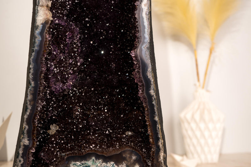 Rare Black Galaxy Amethyst Geode with Moss Agate Matrix - E2D Crystals & Minerals