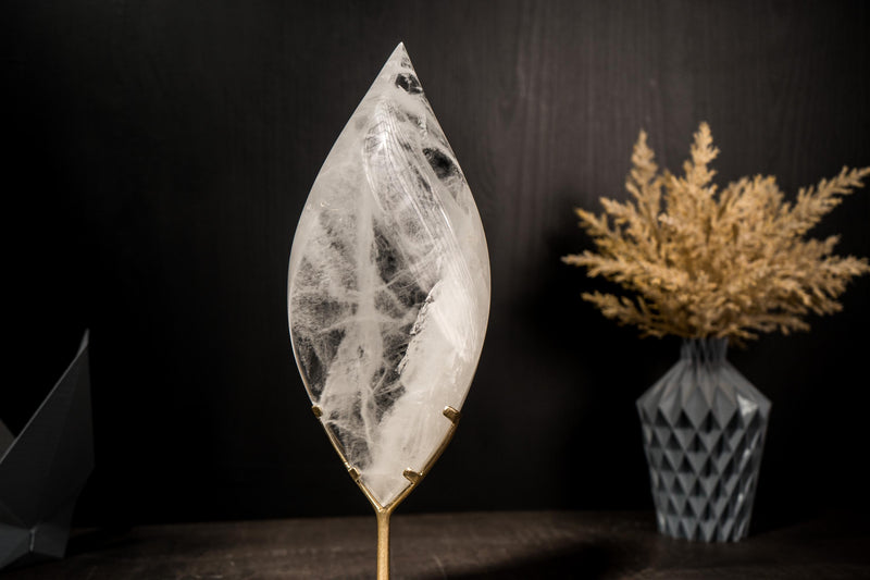 Clear Quartz Flame Sculpture, Hand-Carved Crystal