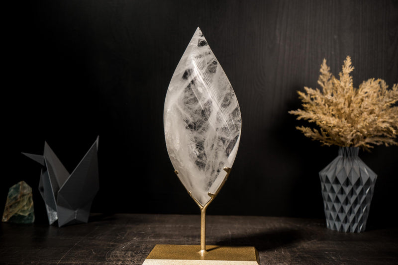 Clear Quartz Flame Sculpture, Hand-Carved Crystal