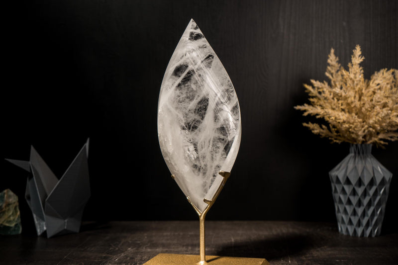 Clear Quartz Flame Sculpture, Hand-Carved Crystal