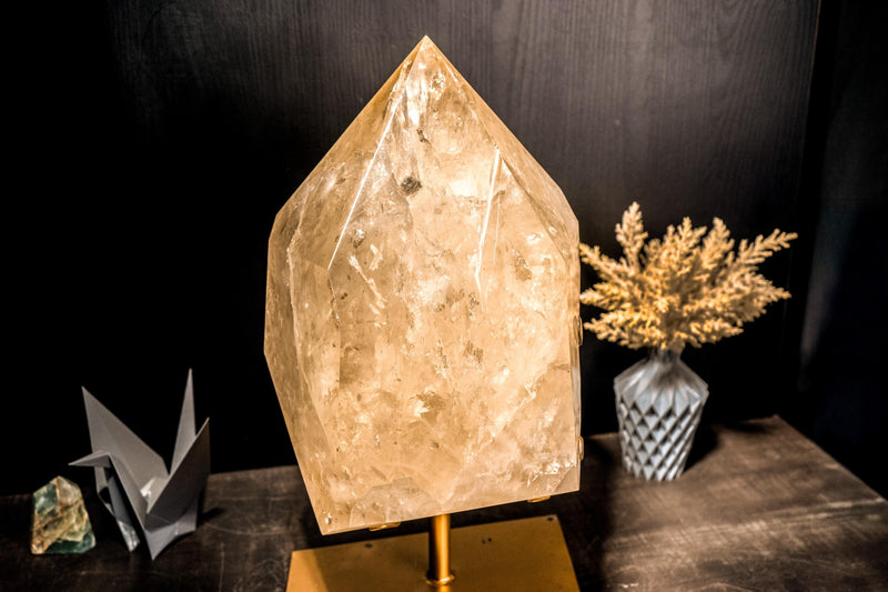 Genuine X - Large 65 lb Citrine Point – Ethical, All - Natural Brazilian Citrine Stone on Stand, Untreated Real Citrine - E2D Crystals & Minerals