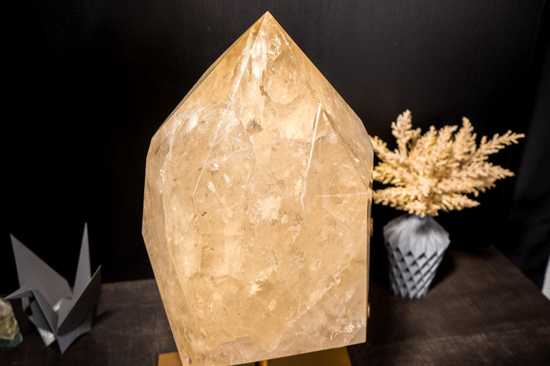 Genuine X - Large 65 lb Citrine Point – Ethical, All - Natural Brazilian Citrine Stone on Stand, Untreated Real Citrine - E2D Crystals & Minerals