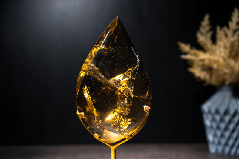 Genuine Natural Citrine Flame Sculpture with AAA-Grade, Golden Orange Interior