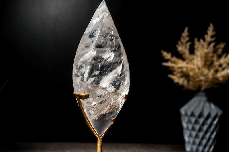 Clear Quartz Flame Generator, Hand-Carved Crystal Sculpture