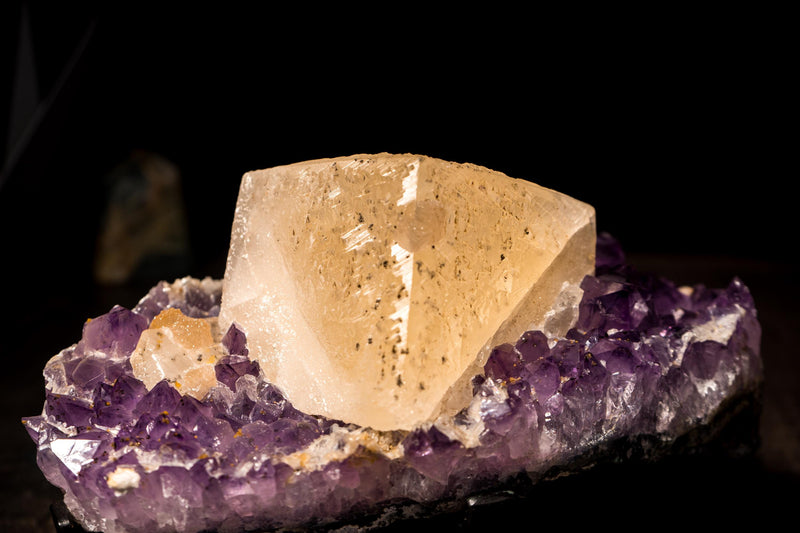 Collection - Grade "Truly Cubic" Large Calcite on Amethyst Cluster - E2D Crystals & Minerals