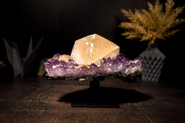 Collection - Grade "Truly Cubic" Large Calcite on Amethyst Cluster - E2D Crystals & Minerals