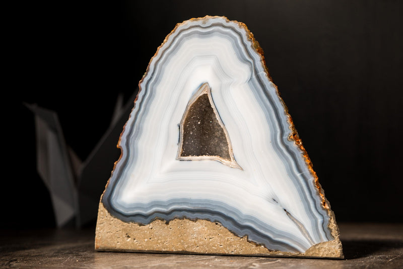 Rare Blue & White Lace Agate Geode with Galaxy Druzy Cave - E2D Crystals & Minerals