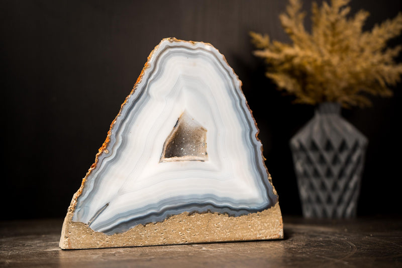 Rare Blue & White Lace Agate Geode with Sparkly Cave, Natural and Intact