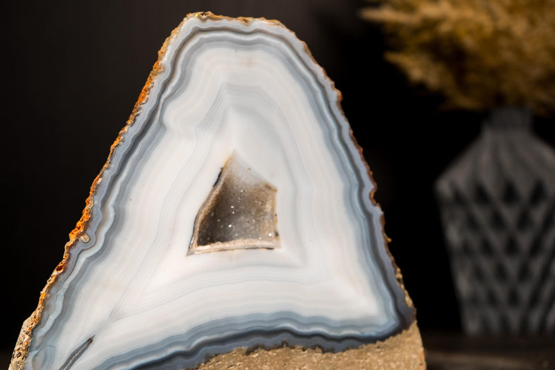 Rare Blue & White Lace Agate Geode with Sparkly Cave, Natural and Intact