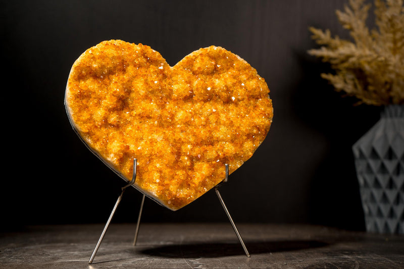 Gorgeous Natural Citrine Heart with Intense Sparkly Yellow Druzy - 1.2 Kg - 2.6 lb - Crystal Healing Gift - E2D Crystals & Minerals