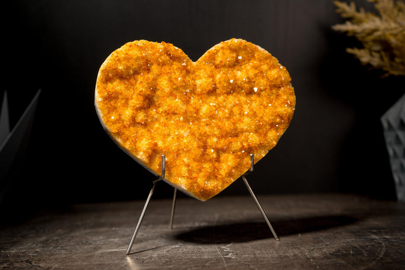 Gorgeous Natural Citrine Heart with Intense Sparkly Yellow Druzy - 1.2 Kg - 2.6 lb - Crystal Healing Gift - E2D Crystals & Minerals