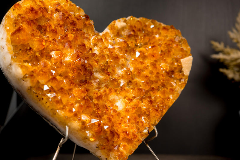 Large Natural Citrine Heart with Brilliant Golden Orange Druzy and Calcite Inclusion, 9 Lb - E2D Crystals & Minerals