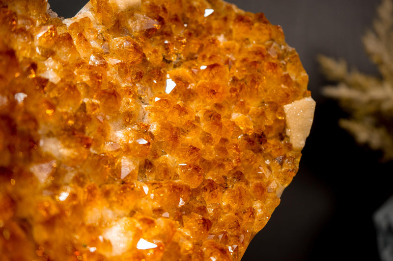 Large Natural Citrine Heart with Brilliant Golden Orange Druzy and Calcite Inclusion, 9 Lb - E2D Crystals & Minerals