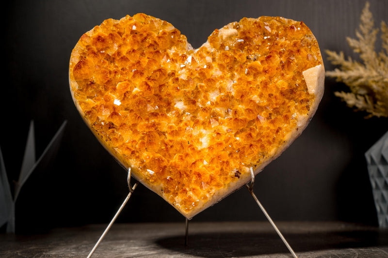 Large Natural Citrine Heart with Brilliant Golden Orange Druzy and Calcite Inclusion, 9 Lb - E2D Crystals & Minerals