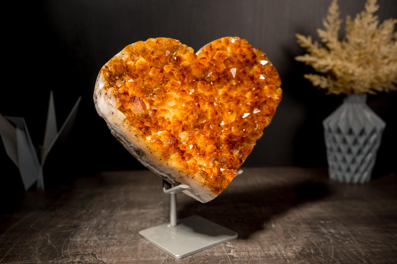 Large Orange Citrine Heart with Golden Citrine Crystal, High - Grade - E2D Crystals & Minerals