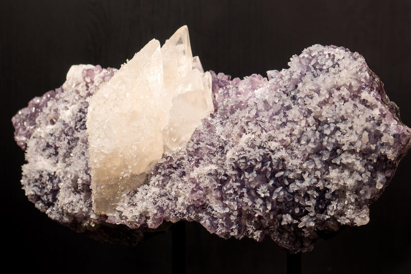 Elestial Spar Calcite on Amethyst Cluster with Delicate Calcite Flowers - E2D Crystals & Minerals