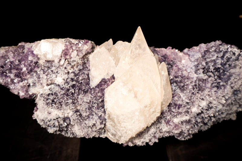 Elestial Spar Calcite on Amethyst Cluster with Delicate Calcite Flowers - E2D Crystals & Minerals