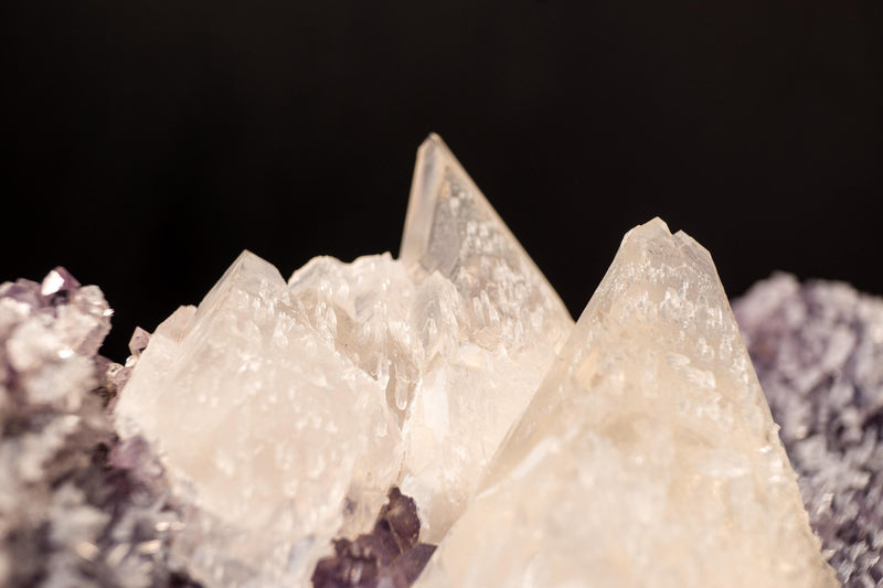 Elestial Spar Calcite on Amethyst Cluster with Delicate Calcite Flowers - E2D Crystals & Minerals