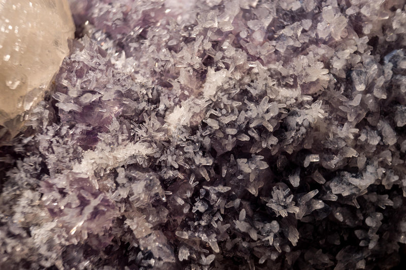 Elestial Spar Calcite on Amethyst Cluster with Delicate Calcite Flowers - E2D Crystals & Minerals