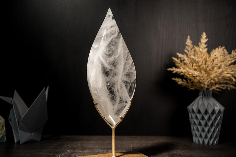 Clear Quartz Flame Sculpture, Hand-Carved Crystal