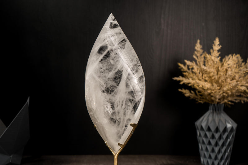 Clear Quartz Flame Sculpture, Hand-Carved Crystal