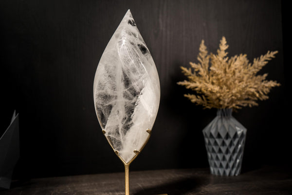 Clear Quartz Flame Sculpture, Hand-Carved Crystal