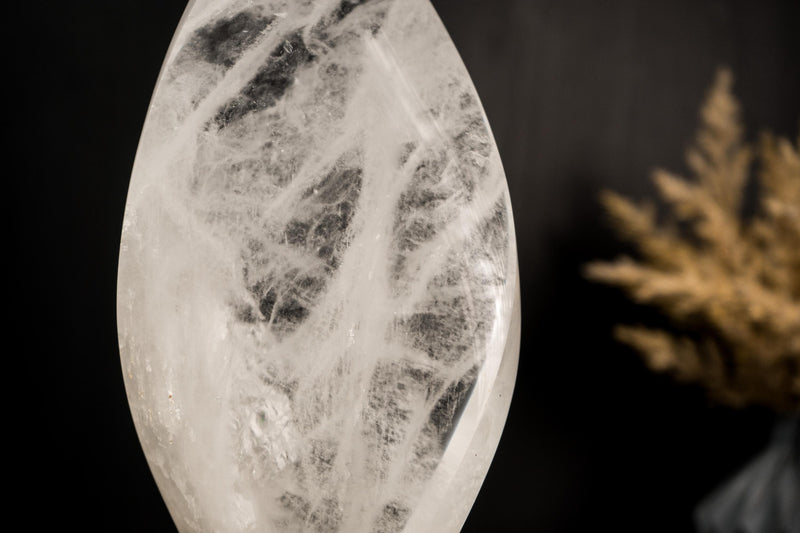 Clear Quartz Flame Sculpture, Hand-Carved Crystal