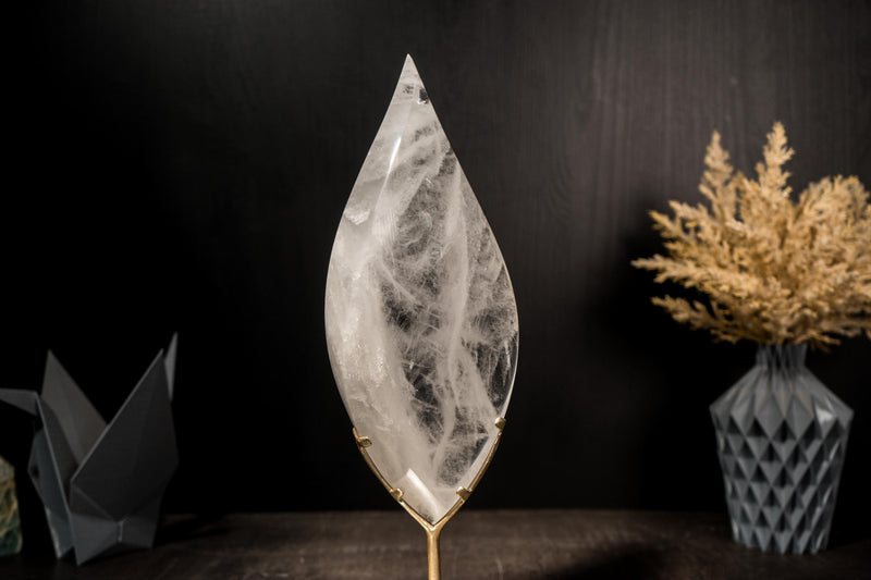 Clear Quartz Flame Sculpture, Hand-Carved Crystal