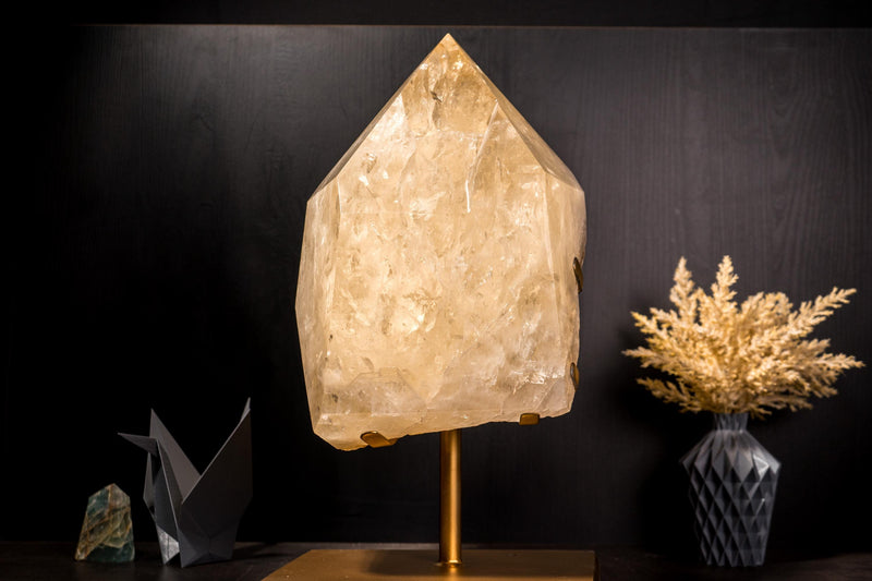 Genuine X - Large 65 lb Citrine Point – Ethical, All - Natural Brazilian Citrine Stone on Stand, Untreated Real Citrine - E2D Crystals & Minerals