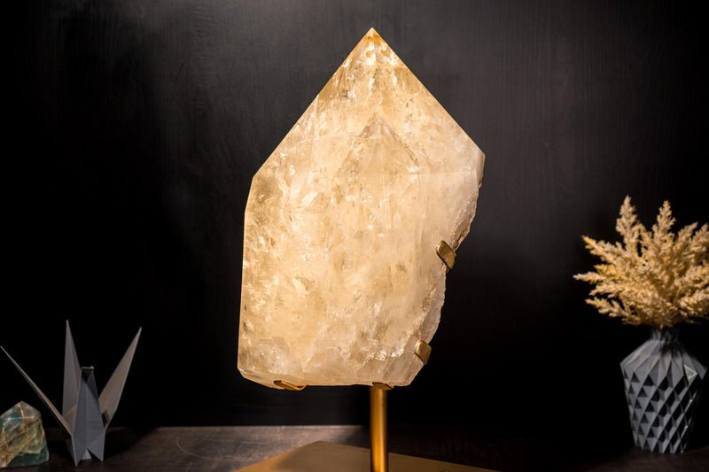 Genuine X - Large 65 lb Citrine Point – Ethical, All - Natural Brazilian Citrine Stone on Stand, Untreated Real Citrine - E2D Crystals & Minerals