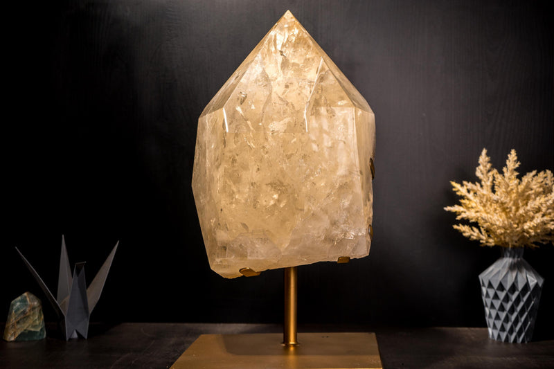 Genuine X - Large 65 lb Citrine Point – Ethical, All - Natural Brazilian Citrine Stone on Stand, Untreated Real Citrine - E2D Crystals & Minerals