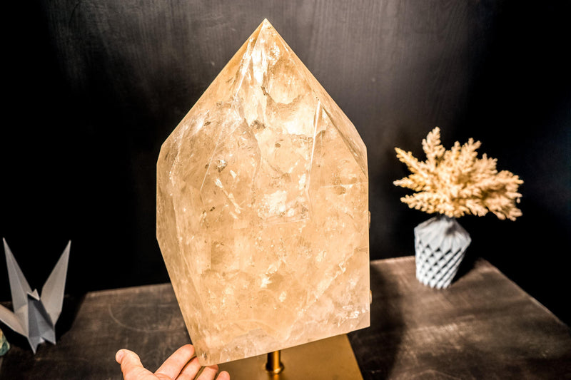 Genuine X - Large 65 lb Citrine Point – Ethical, All - Natural Brazilian Citrine Stone on Stand, Untreated Real Citrine - E2D Crystals & Minerals